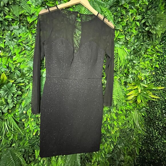 DEAR MOON Women Dress Size 7 Black Formal Mini‎ illusion Neckline Party  0448 - Picture 11 of 13